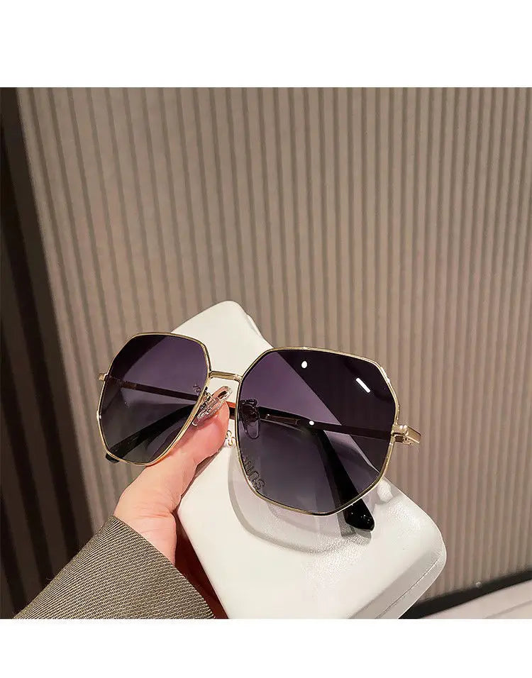 RBB Transparent Blue Polygonal Sunglasses – Large Frame Metal Driving Shades