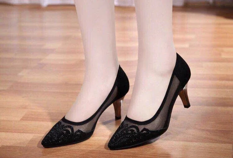 RBB Diamond Crystal Rhinestone Medium Heel Square Pumps – Elegant Women’s Dress Shoes 2025 Trend