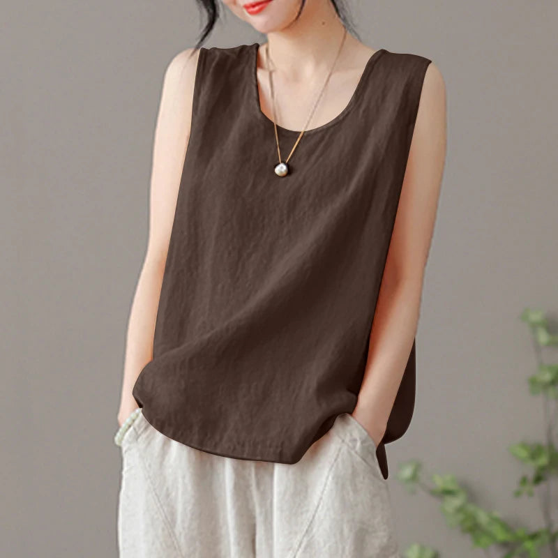 RBB Women's Elegant Sleeveless O-Neck Blouse – Solid Summer Tunic Top