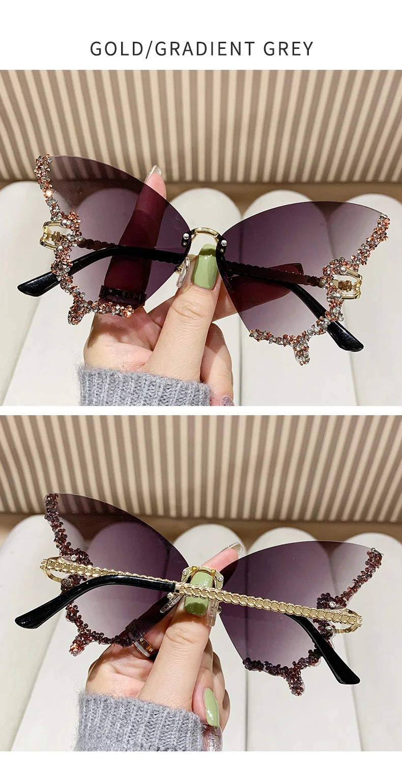 RBB Y2K Oversized Butterfly Sunglasses for Women – Diamond Edge Design, Fashion Street Style