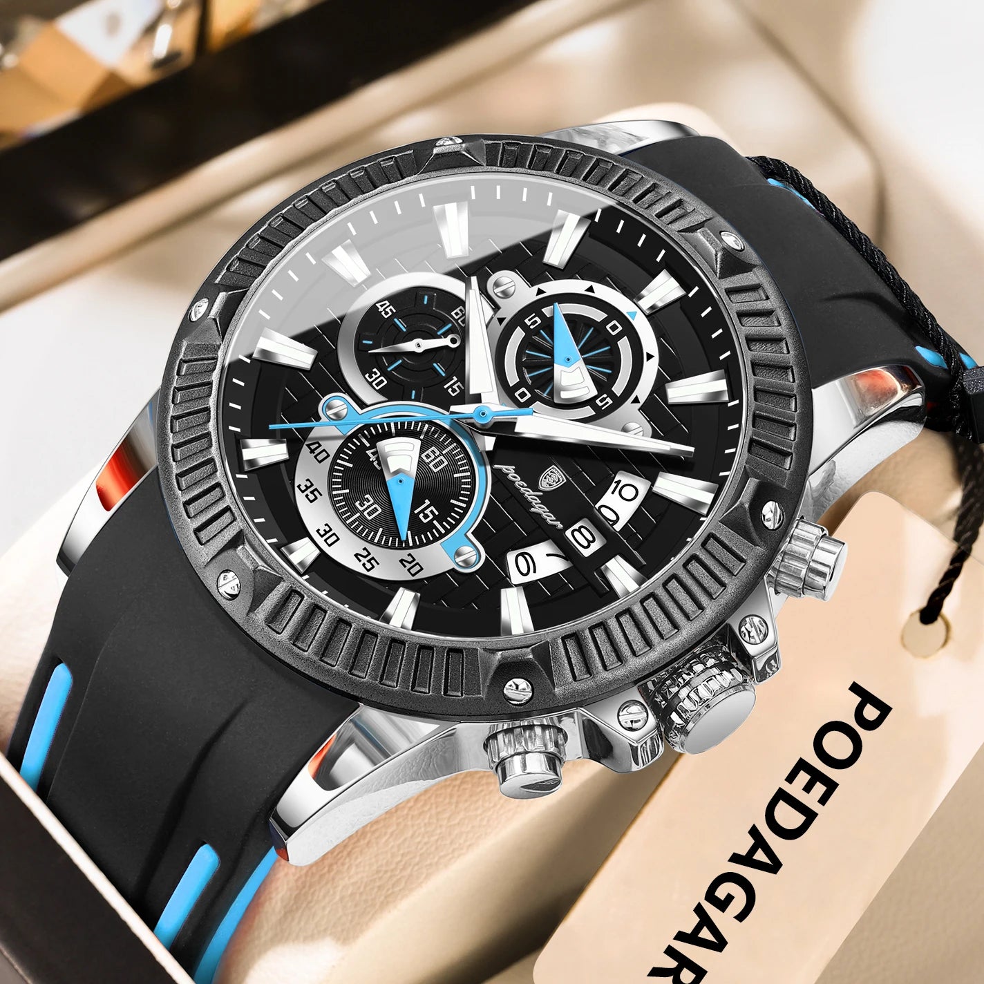 RBB  Men's Sport Chronograph Watch – Silicone Strap, Waterproof, Luminous, Date Display
