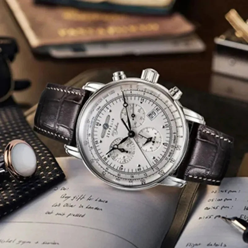 RBB Men’s Luxury Zeppelin Airship Watch – Leather Band, Business Casual Elegance