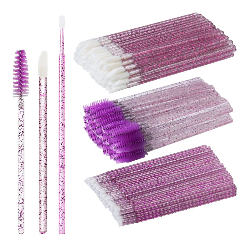50Pcs Disposable Eyelash & Eyebrow Brushes – Soft Crystal Head Mascara Wands