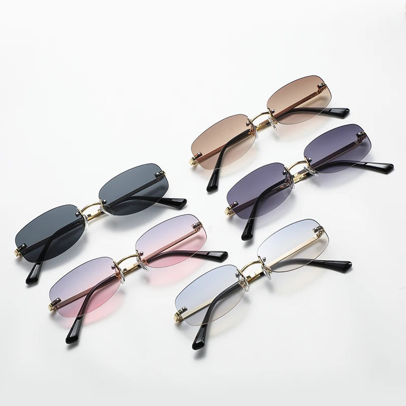 RBB Frameless Elliptical Sunglasses – Retro Metal Street Style | Women’s INS Fashion Shades