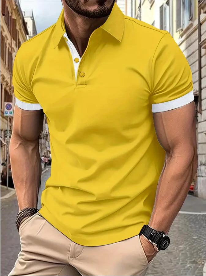 RBB Men’s Short Sleeve Color Matching Fashion Lapel Shirt – Stylish Casual Summer Top