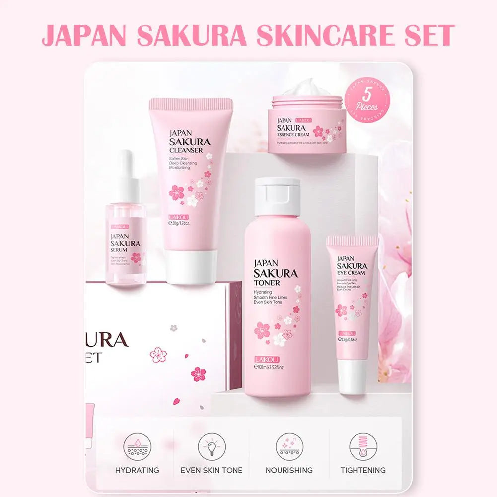 5-Piece Facial Skincare Travel Set – Cleanser, Toner, Serum, Cream & Eye Cream