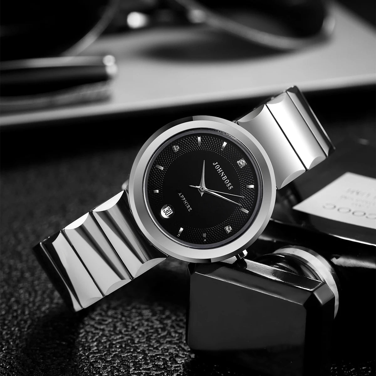 RBB Men's Round Tungsten Steel Watch – Swiss Quartz Movement, Sapphire Glass, Date Function, Waterproof