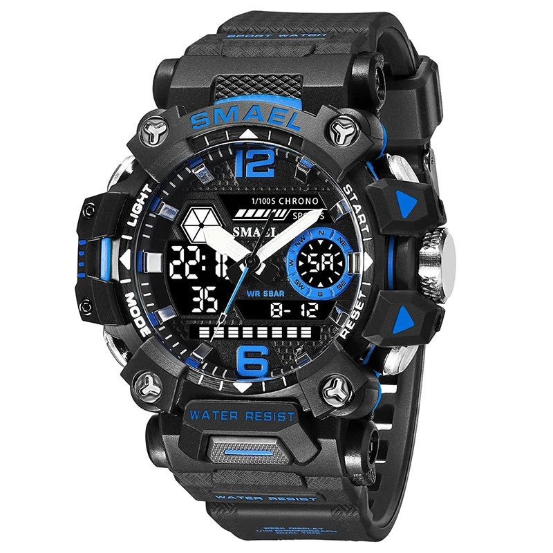 RBB Men’s Digital Sports Watch – 50M Waterproof, Dual Display, LED Quartz