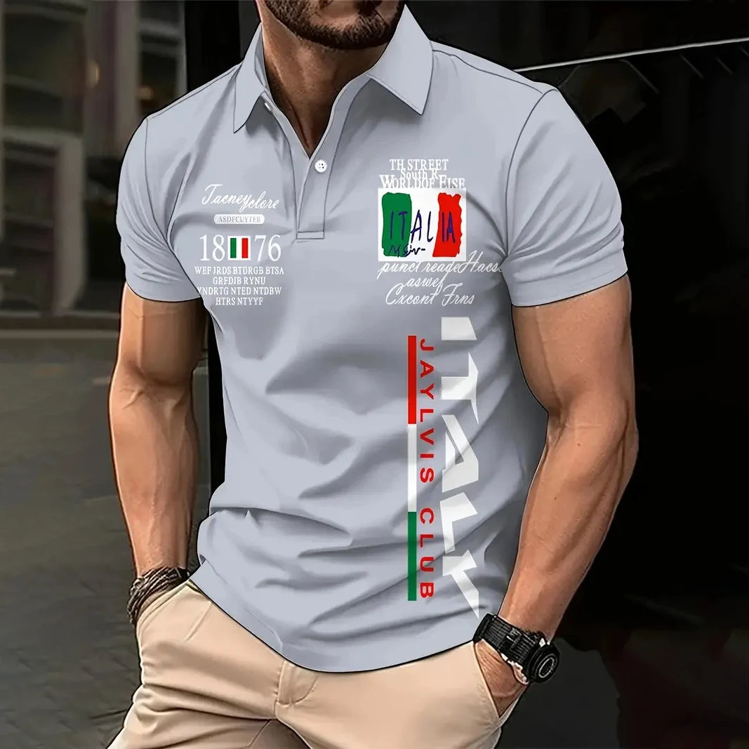 RBB Men’s Oversized Italy Graphic Polo Shirt – Summer Short Sleeve Button-Down Golf & Streetwear Top