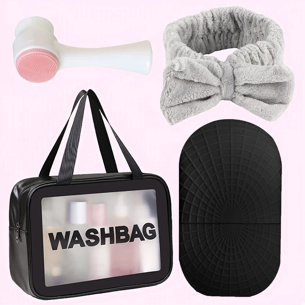 4-Piece Skincare Gift Set – Ice Roller, Headband, Brush & Makeup Bag