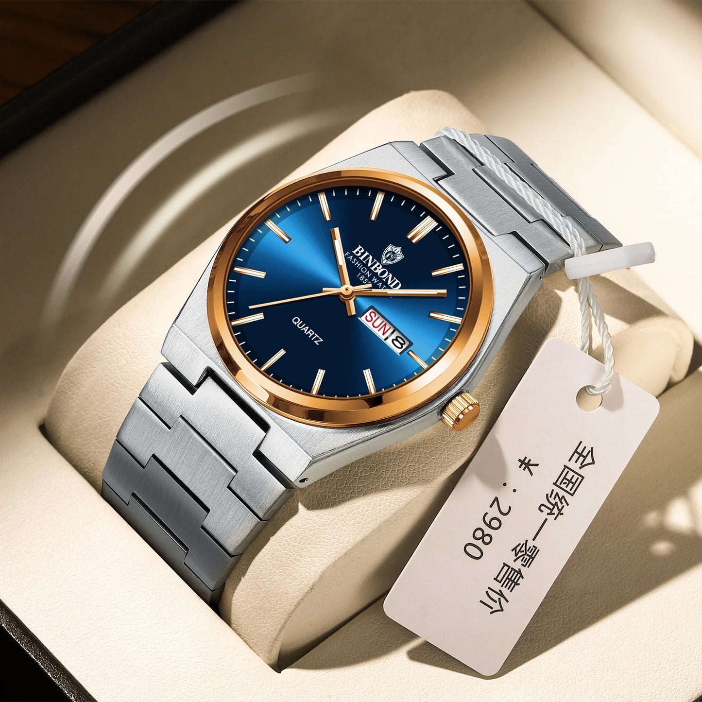 RBB Luxury Men's Quartz Watch – Waterproof Stainless Steel Sport Wristwatch with Date & Luminous Display + Gift Box