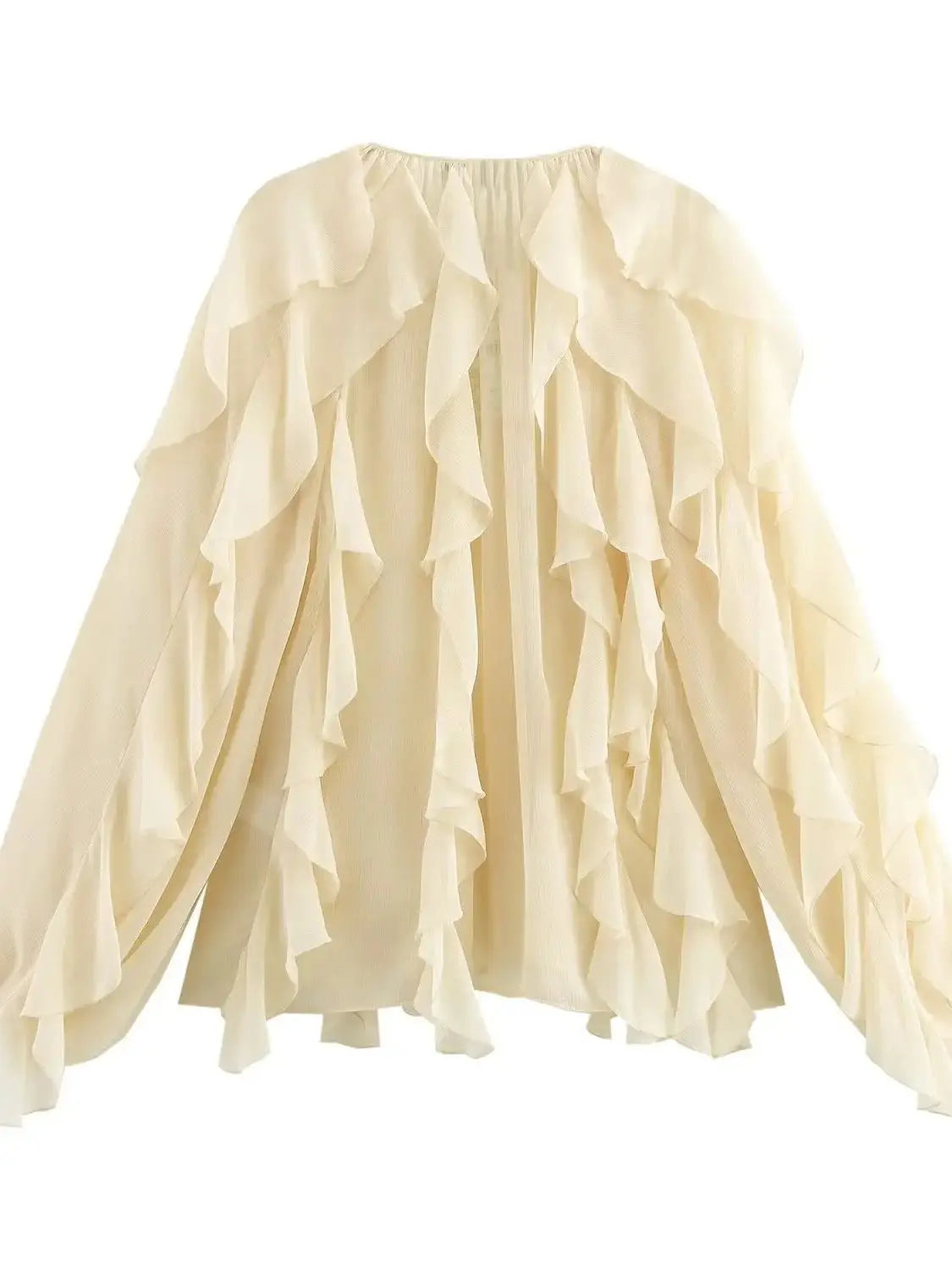 RBB Women's Summer V-Neck Ruffle Blouse – Sheer Tiered Button-Front Beach Top