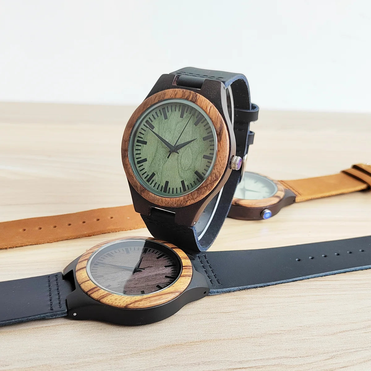 RBB Personalized Wooden Quartz Watch – Unisex Leather Strap, Custom Engraving, Gift-Ready