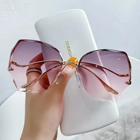 RBB Irregular Rimless Round Sunglasses for Women – Gradient Fashion Designer Shades