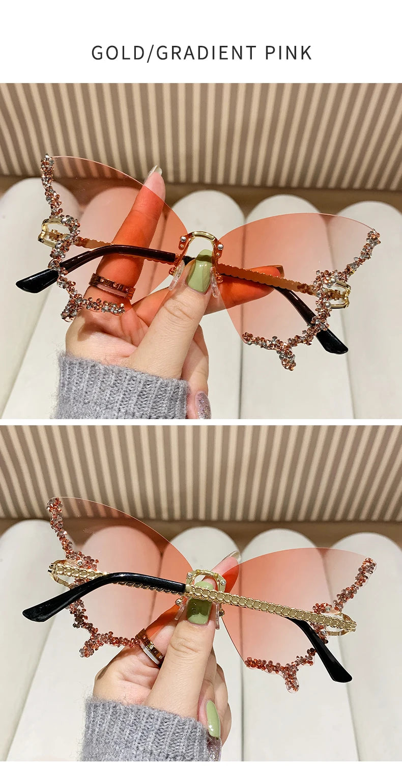 RBB Y2K Oversized Butterfly Sunglasses for Women – Diamond Edge Design, Fashion Street Style