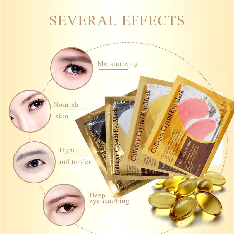 20Pcs (10 Pairs) Gold Collagen Crystal Eye Masks – Firming, Moisturizing & Nourishing Eye Patches for Skincare
