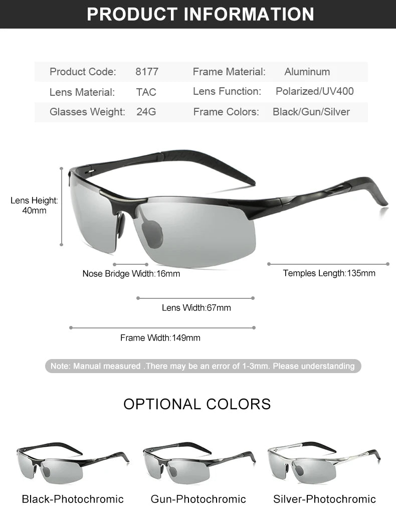 RBB Rimless Aluminium Outdoor Sport Sunglasses – Photochromic Polarized UV Protection for Men