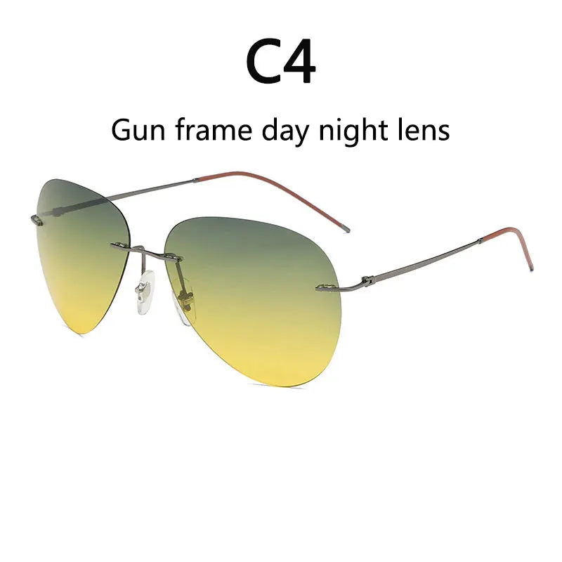 RBB Ultra-Light Frameless Photochromic Sunglasses | Polarized Titanium Goggles for Day & Night Driving & Fishing