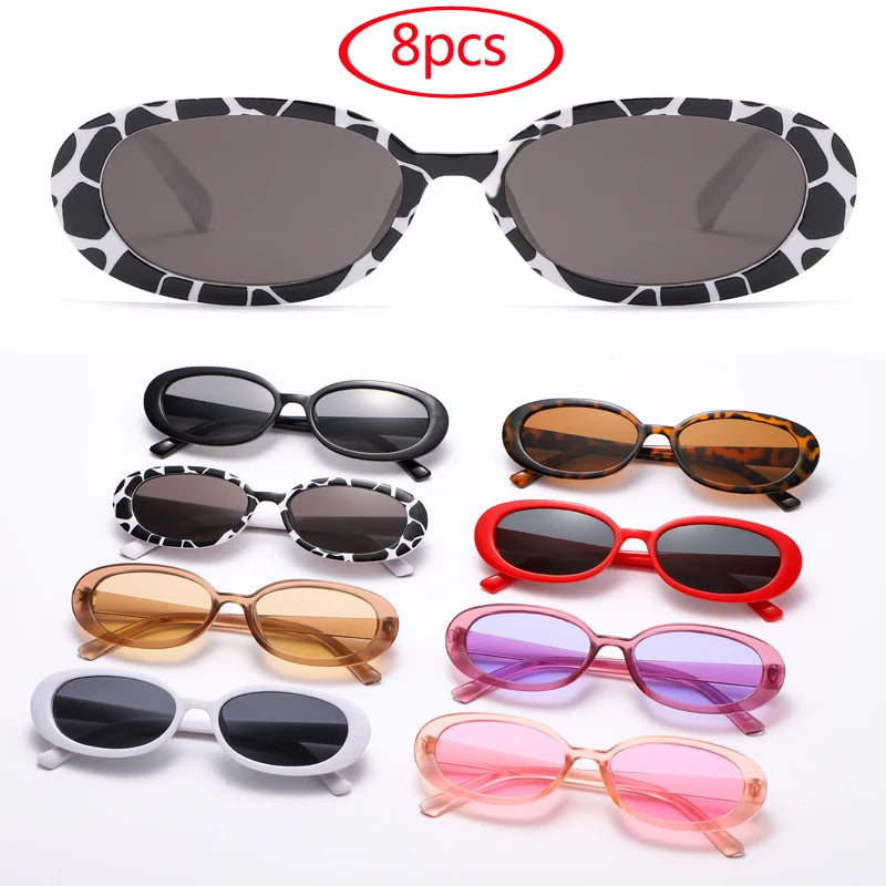 RBB 8-Piece Small Oval Vintage Sunglasses Set for Women – Retro UV400 Classic Shades