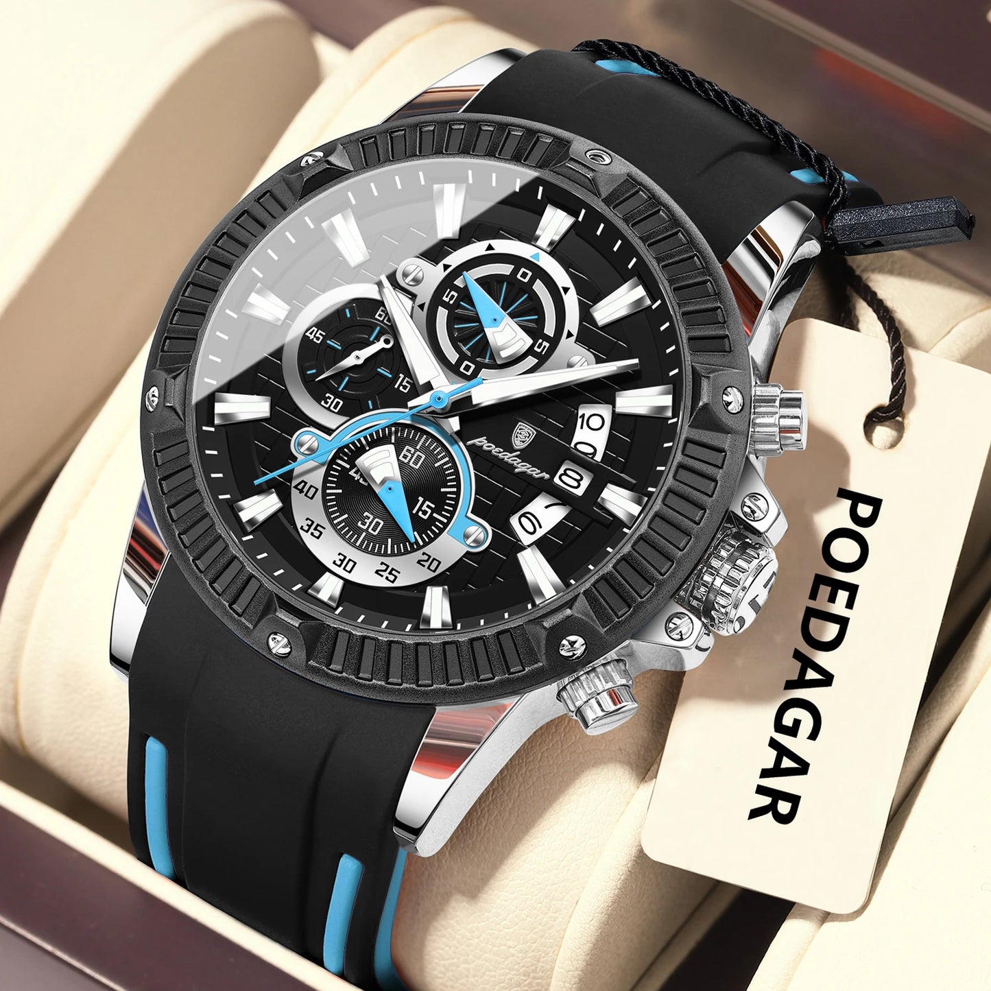 RBB  Men's Sport Chronograph Watch – Silicone Strap, Waterproof, Luminous, Date Display