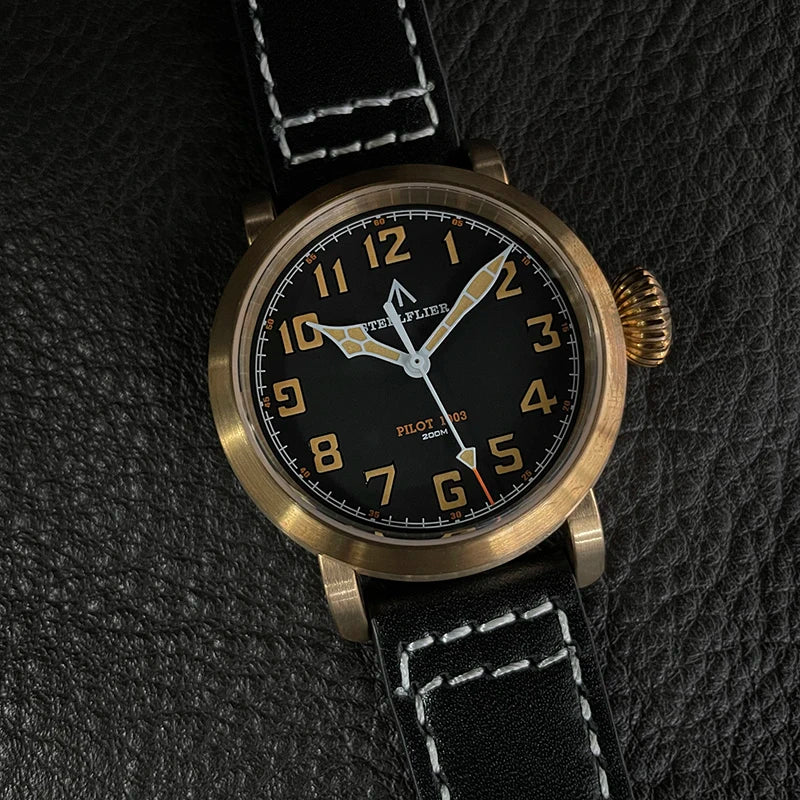 RBB 40mm Men's Bronze Pilot Quartz Wristwatch – 20ATM Waterproof, Luminous, Sapphire