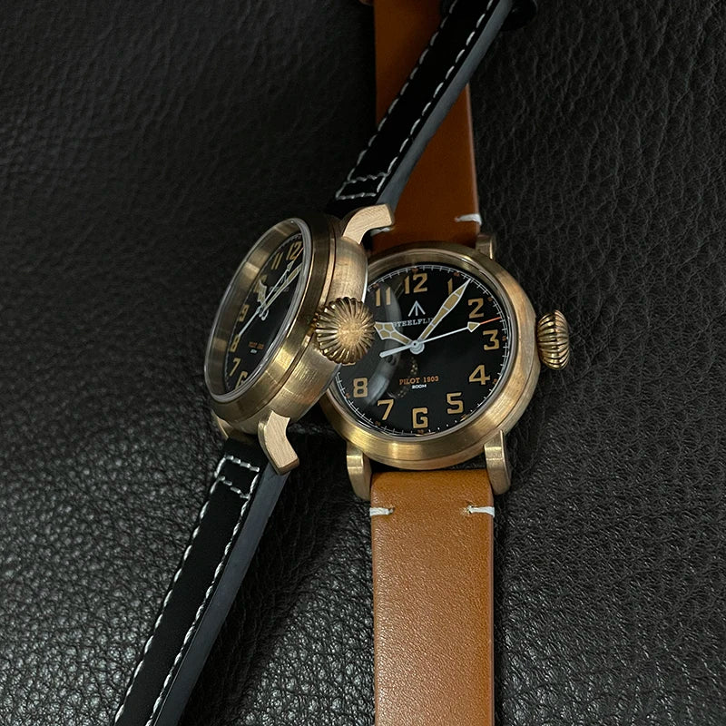 RBB 40mm Men's Bronze Pilot Quartz Wristwatch – 20ATM Waterproof, Luminous, Sapphire