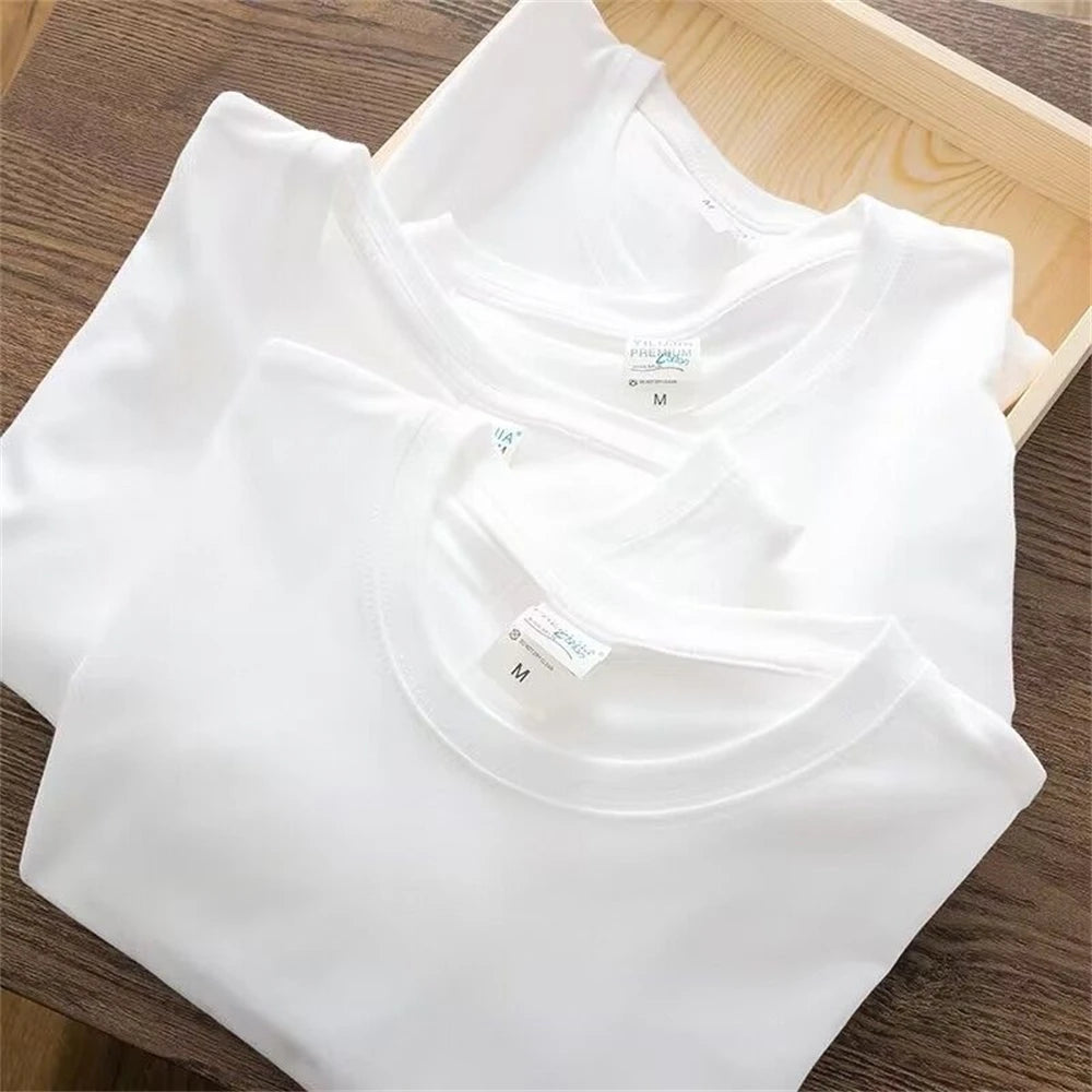 RBB Unisex Summer Cotton Solid Color O-Neck Short Sleeve T-Shirt – Couple White Casual Tee