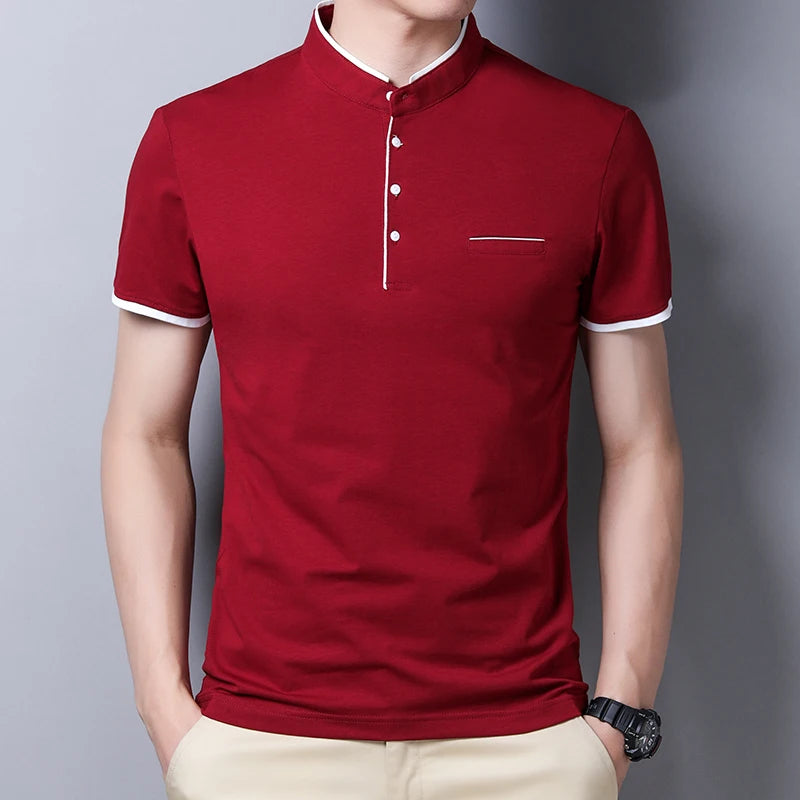 RBB 2025 Men’s Casual Fashion Stand-Up Collar Polo – Solid Color, Short Sleeve, Summer Versatile & Comfortable Top
