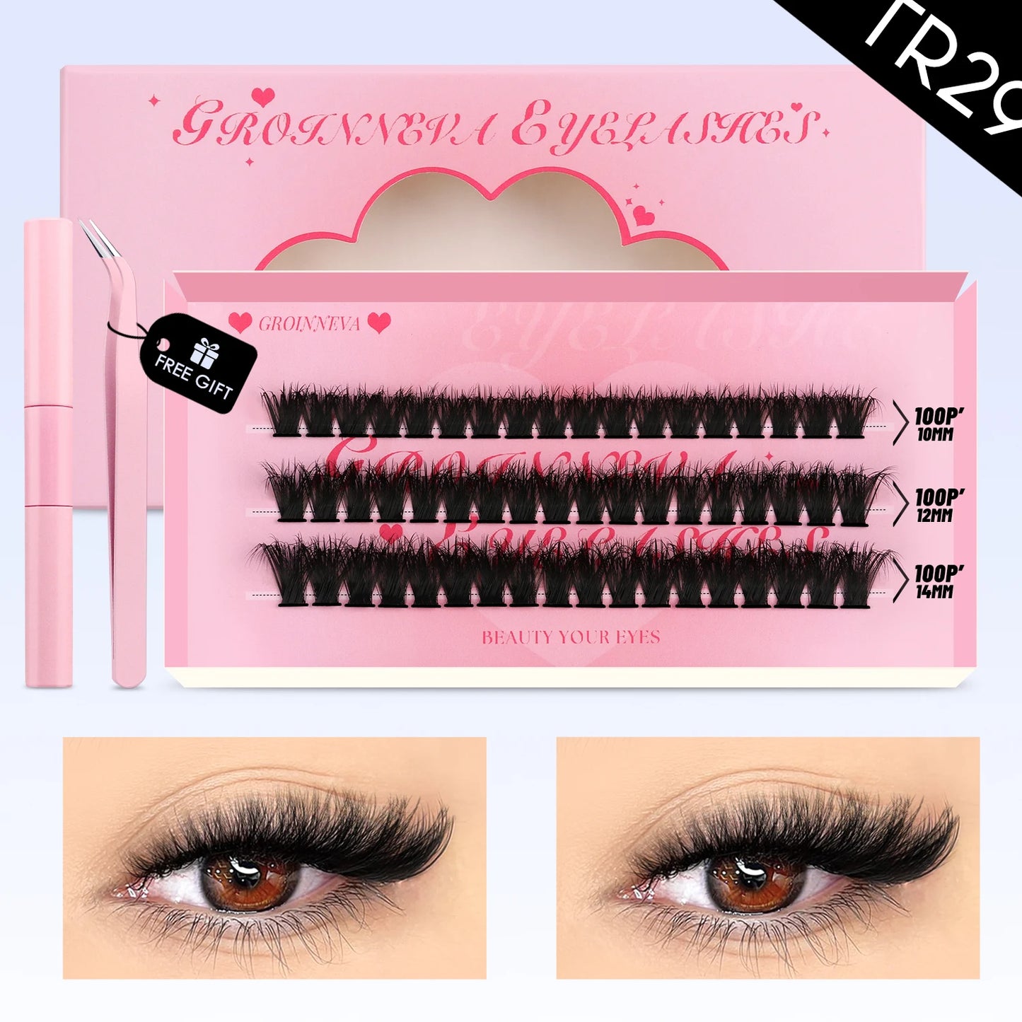 DIY Lash Clusters Set – Mixed Fluffy Individual Extensions with Lash Bond & Seal Kit