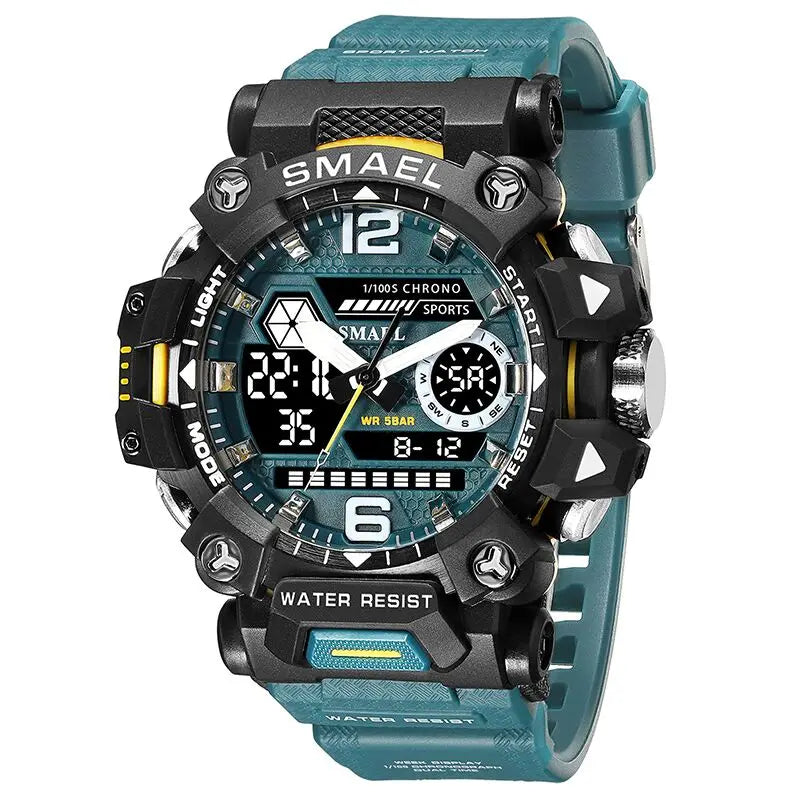 RBB Men’s Digital Sports Watch – 50M Waterproof, Dual Display, LED Quartz