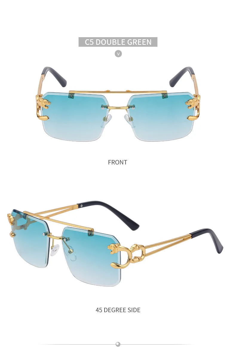 RBB 90168 Women's Fashion Metal Leopard Rimless Sunglasses – Gradient Ocean Film UV400 Double Bridge Design