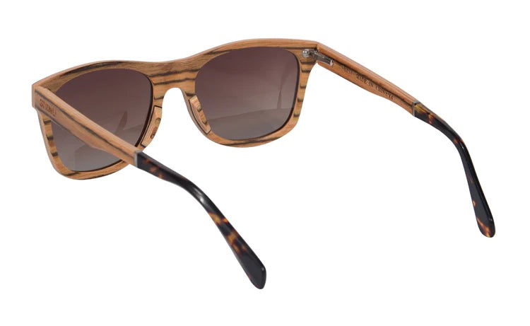 RBB Polarized Wood Frame Sunglasses – Unisex Square Ebony Shades for Biking & Outdoor Wear