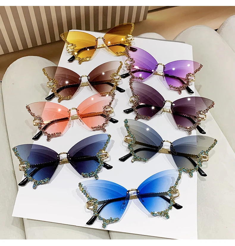 RBB Y2K Oversized Butterfly Sunglasses for Women – Diamond Edge Design, Fashion Street Style