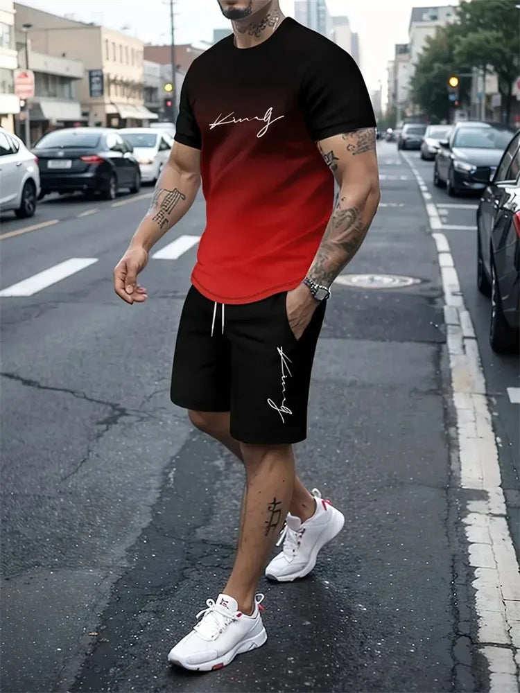 RBB Men’s 2-Piece Summer Outfit – 3D Printed Short Sleeve T-Shirt & Casual Shorts Sportswear Tracksuit