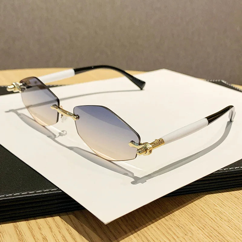 RBB Small Rhombus Gradient Sunglasses – Stripe Print Legs, Unisex Hip Hop Driving Shades