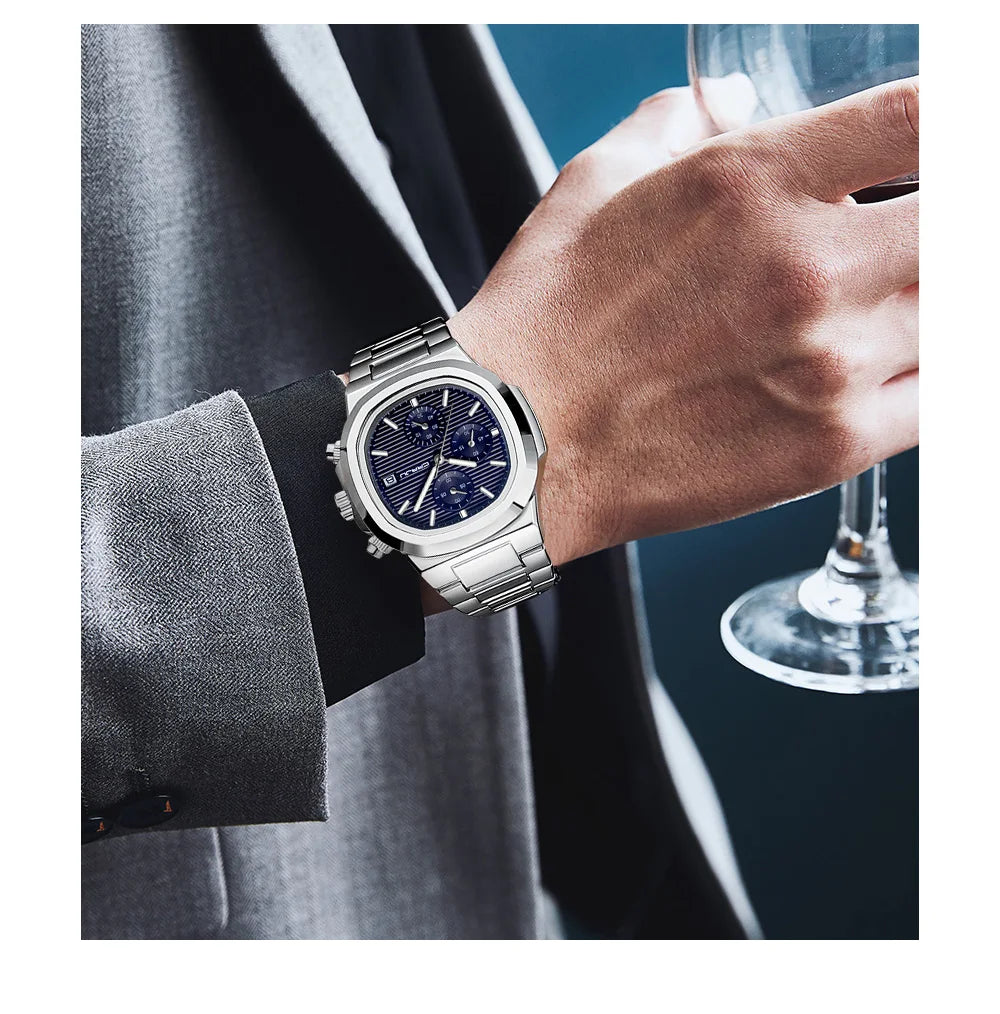 RBB Men's Luxury Quartz Watch – Stainless Steel, Square Case, Luminous & Waterproof