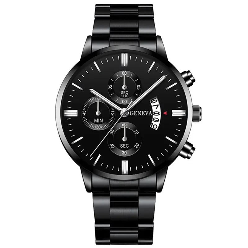 RBB Fashion Men's Stainless Steel Watch – Luxury Quartz Business Wristwatch with Calendar