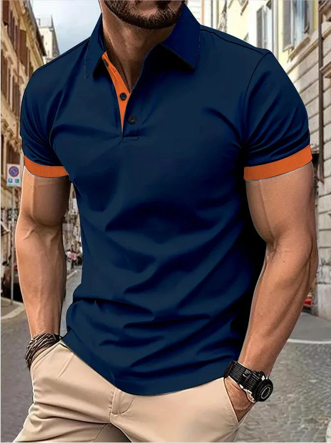 RBB Men’s Short Sleeve Color Matching Fashion Lapel Shirt – Stylish Casual Summer Top