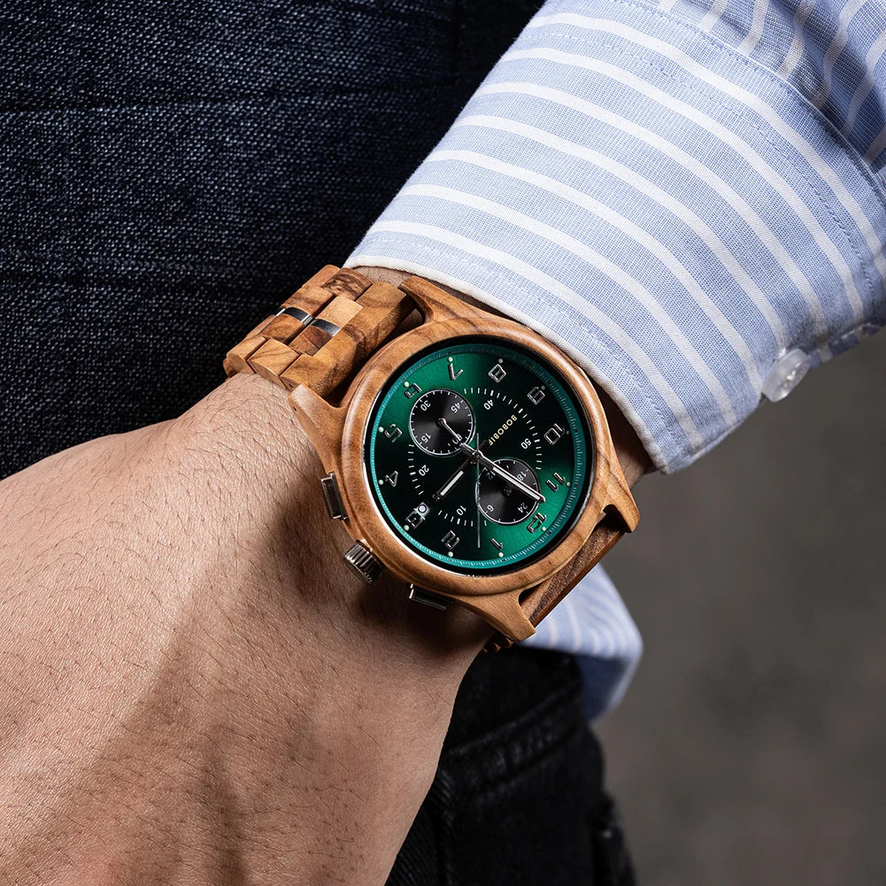 RBB Wooden Chronograph Watch for Men – Luminous Hands, Natural Wood Design, Anniversary Gift