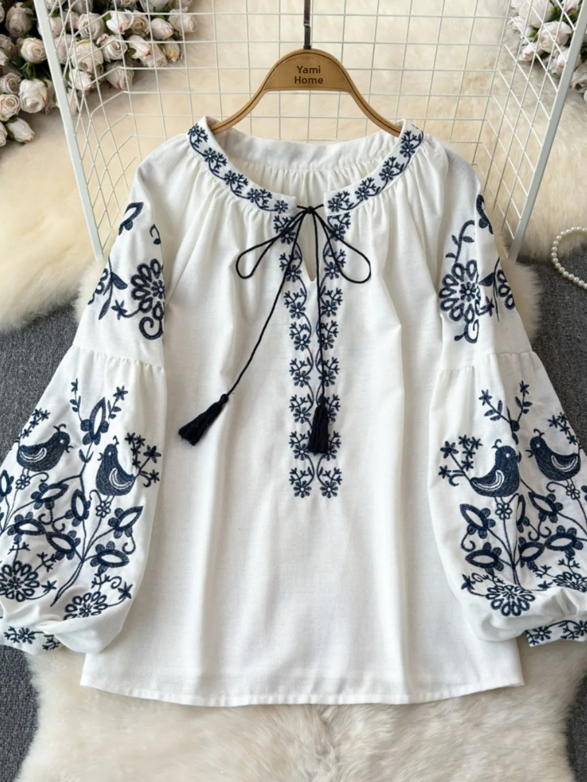 RBB Women's Retro Ethnic Embroidered Shirt –  Style Loose Long Sleeve Blouse