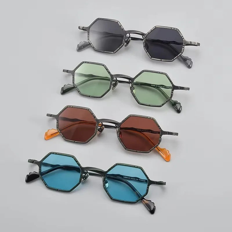 RBB Black Steampunk Retro Polygonal Pure Titanium Sunglasses – UV400 Protection for Men & Women