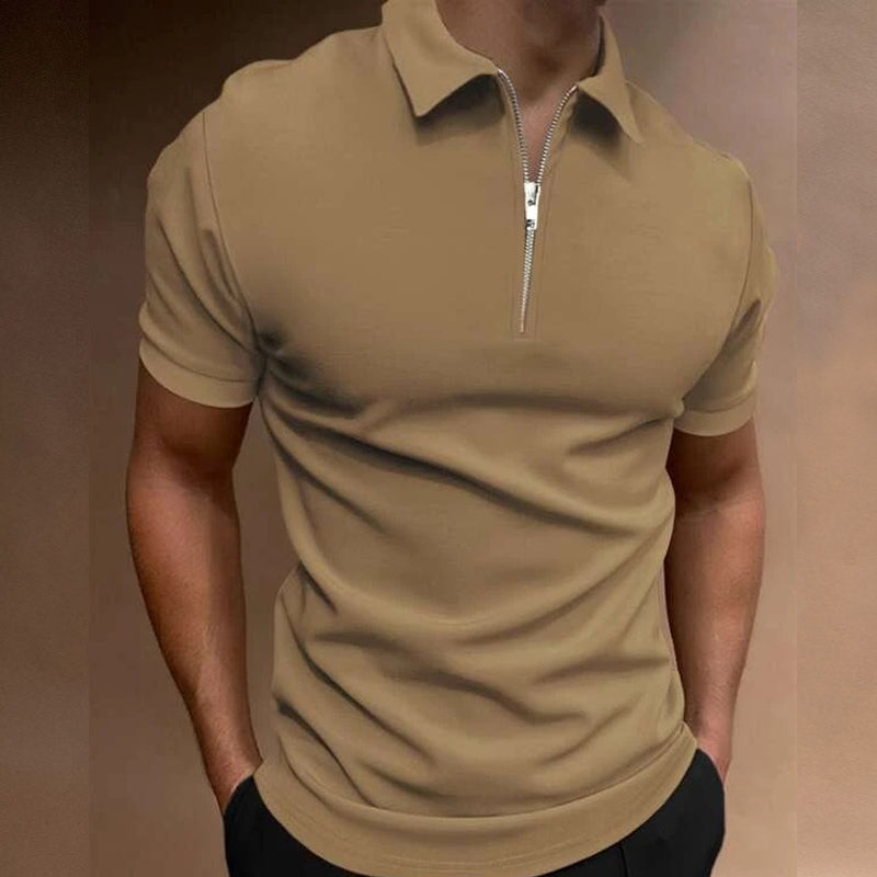 RBB Men’s Summer Solid Color Polo Shirt – Casual Short Sleeve Zipper Collar Streetwear Top
