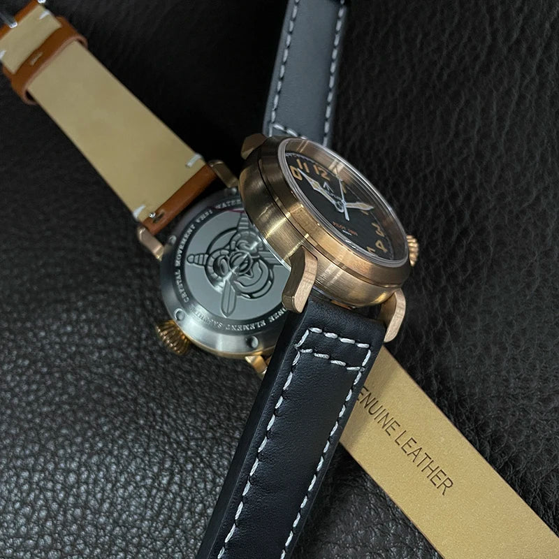 RBB 40mm Men's Bronze Pilot Quartz Wristwatch – 20ATM Waterproof, Luminous, Sapphire