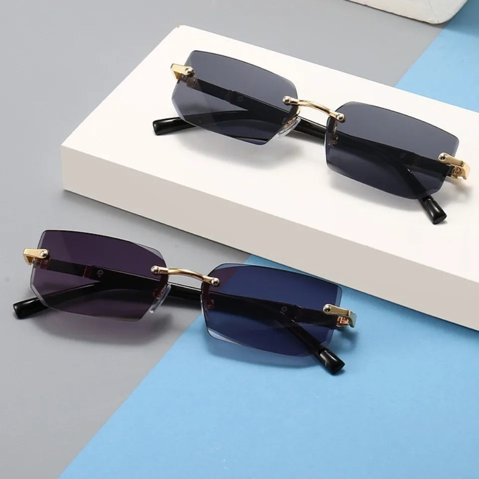 RBB Rimless Rectangle Sunglasses – Fashionable Small Square Shades for Women & Men