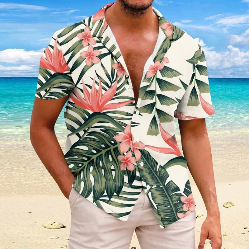 RBB Summer 2025 Men’s Hawaiian Shirt – 3D Animal & Plant Print, Short Sleeve, Beach Style, Plus Size up to 5XL