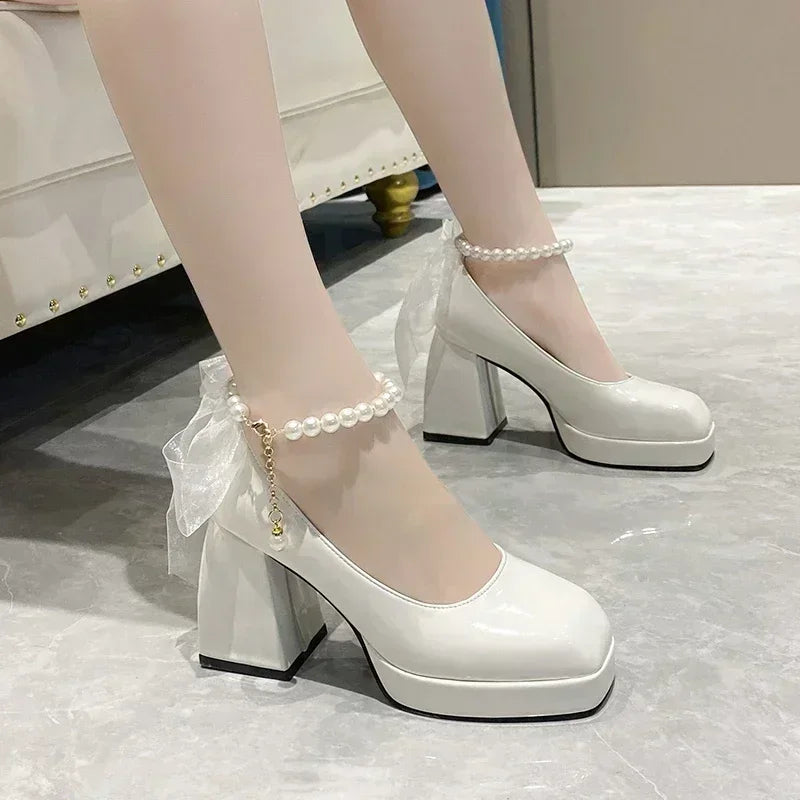 RBB 2024 Women's Mary Jane Platform High Heels – Elegant White Pumps