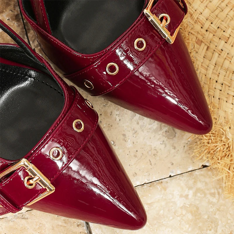 RBB Women’s 9cm Glossy Slingback Pumps – Buckle Strap Pointed-Toe Heels (EU 34–46)