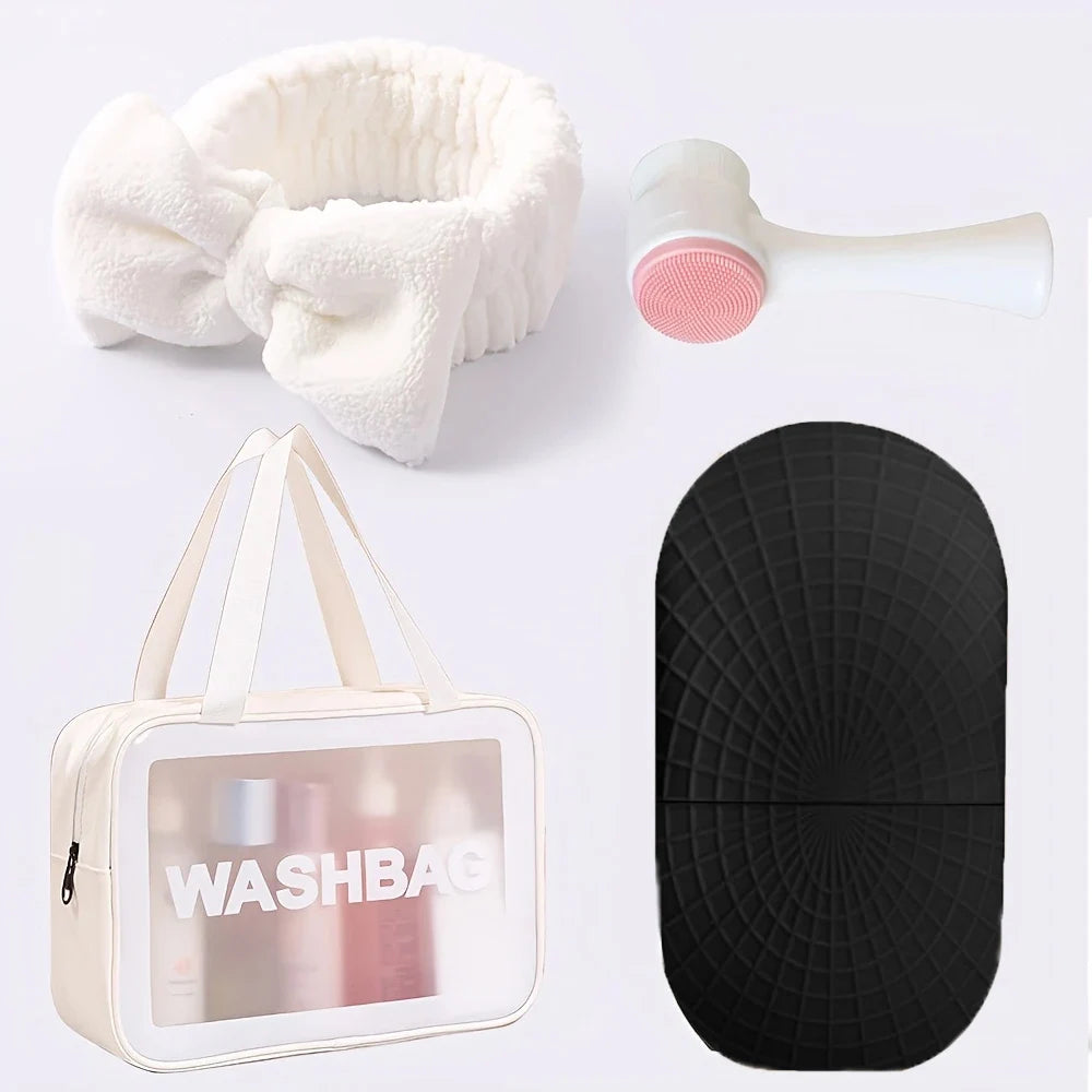 4-Piece Skincare Gift Set – Ice Roller, Headband, Brush & Makeup Bag