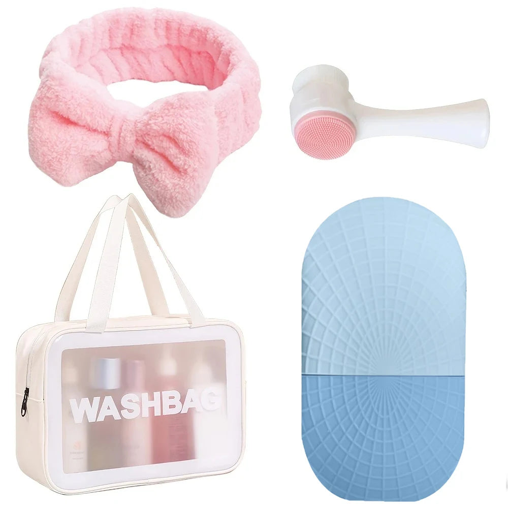 4-Piece Skincare Gift Set – Ice Roller, Headband, Brush & Makeup Bag