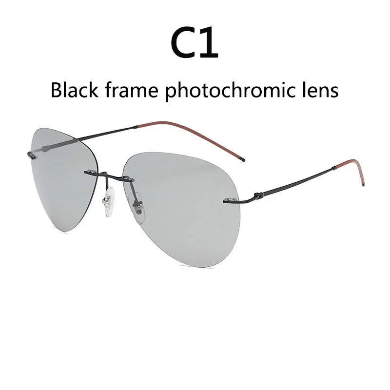 RBB Ultra-Light Frameless Photochromic Sunglasses | Polarized Titanium Goggles for Day & Night Driving & Fishing